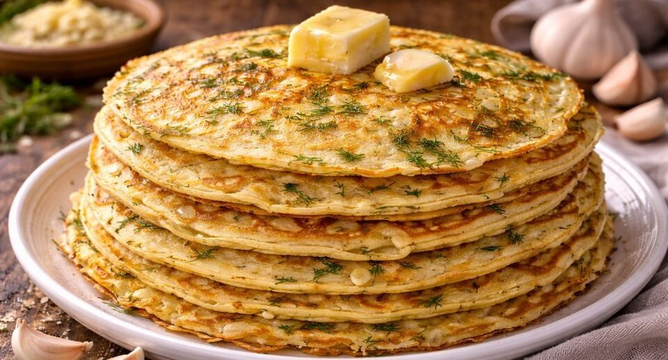 Удивите гостей на Масленицу: пикантные блины с чесноком и укропом